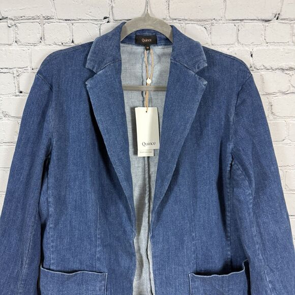 QUINCE Organic Cotton Super Stretch Denim Blazer Jacket Open Blue M - Picture 6 of 12